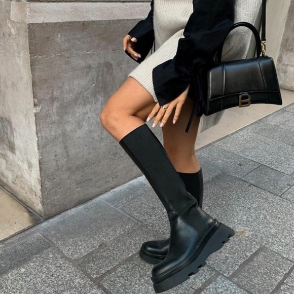 NWT Zara Lug Sole Leather Tall Boots - Picture 7 of 16